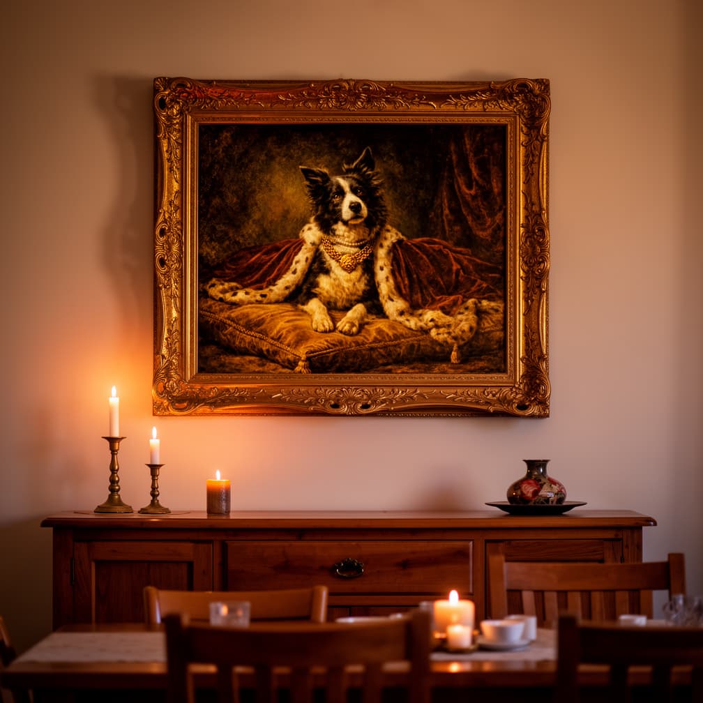 Renaissance huisdier portret in een eetkamer