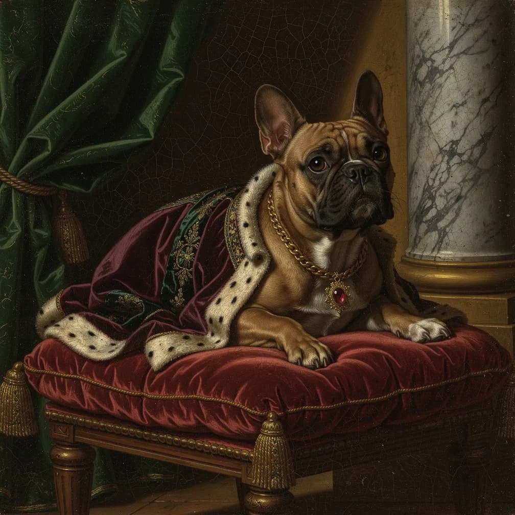 Franse Bulldog Renaissance portret schilderij in klassieke olieverf stijl