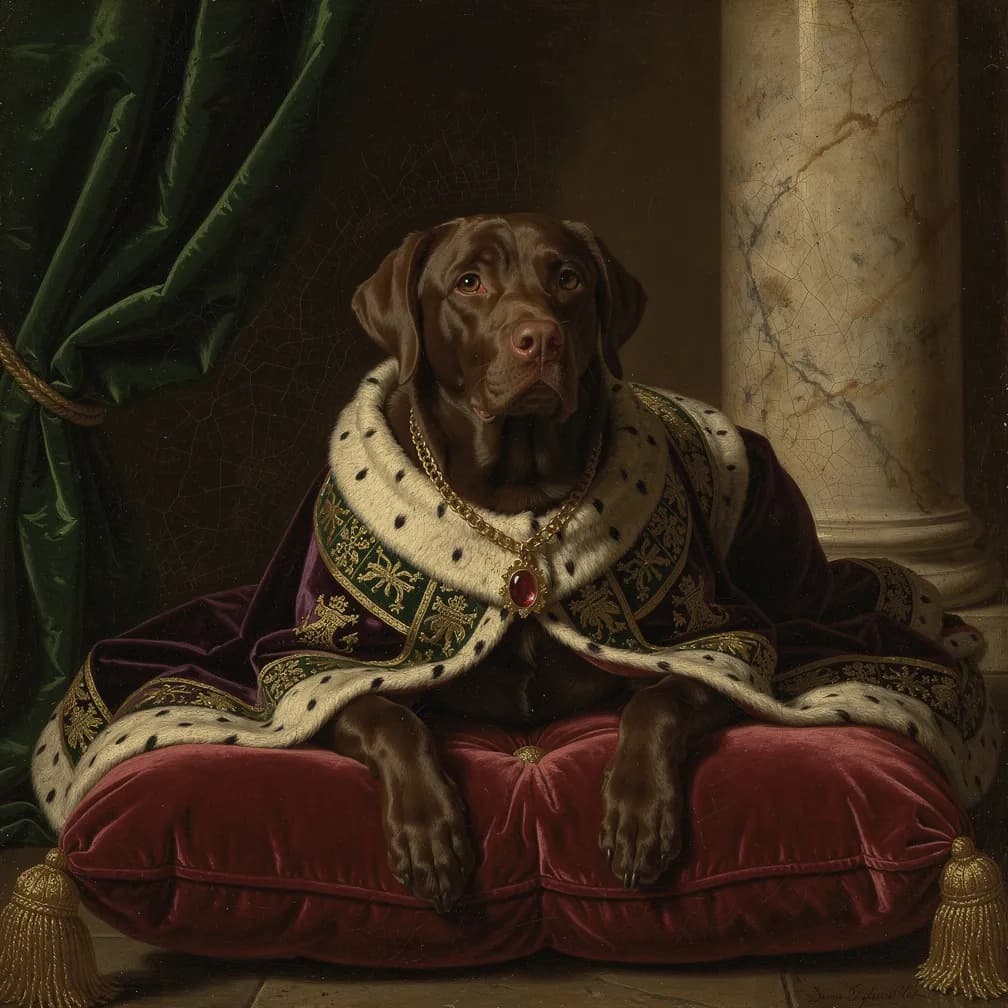 Labrador Renaissance portret schilderij in klassieke Vlaamse olieverf stijl